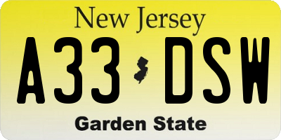 NJ license plate A33DSW