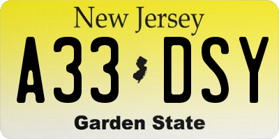 NJ license plate A33DSY