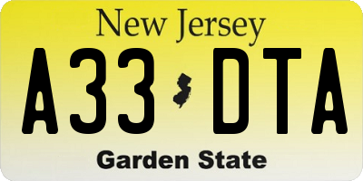 NJ license plate A33DTA