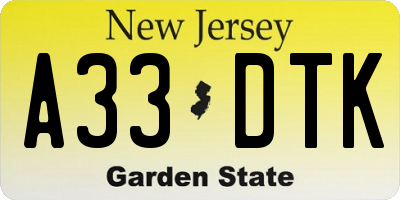 NJ license plate A33DTK