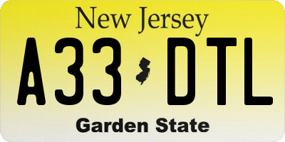 NJ license plate A33DTL