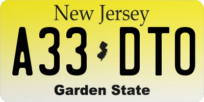 NJ license plate A33DTO