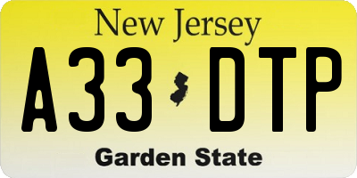 NJ license plate A33DTP
