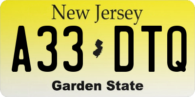 NJ license plate A33DTQ