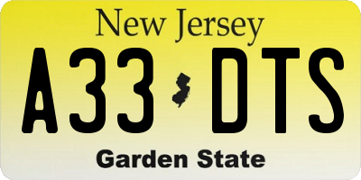 NJ license plate A33DTS