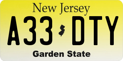NJ license plate A33DTY