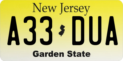 NJ license plate A33DUA