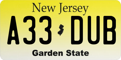 NJ license plate A33DUB