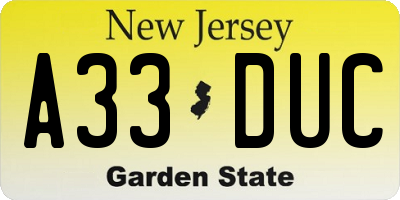 NJ license plate A33DUC