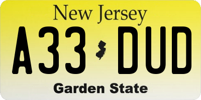 NJ license plate A33DUD