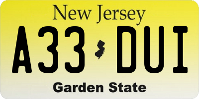 NJ license plate A33DUI