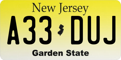NJ license plate A33DUJ