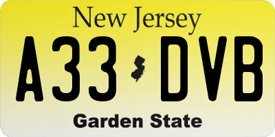 NJ license plate A33DVB