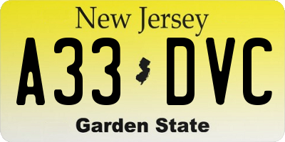 NJ license plate A33DVC