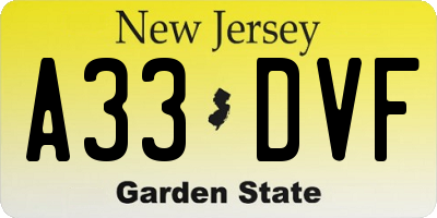 NJ license plate A33DVF