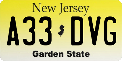 NJ license plate A33DVG