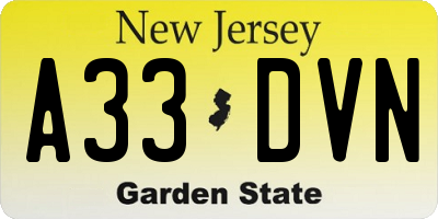 NJ license plate A33DVN