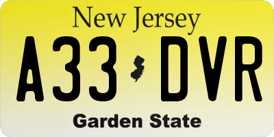 NJ license plate A33DVR