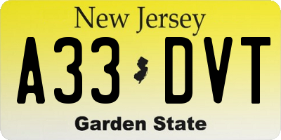 NJ license plate A33DVT