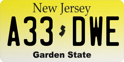 NJ license plate A33DWE