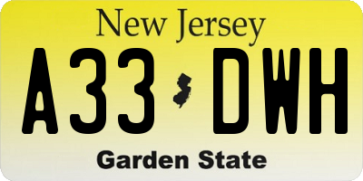 NJ license plate A33DWH