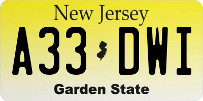 NJ license plate A33DWI