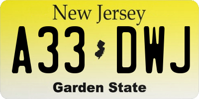 NJ license plate A33DWJ