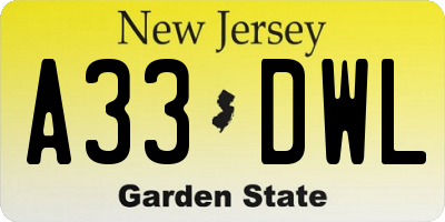 NJ license plate A33DWL