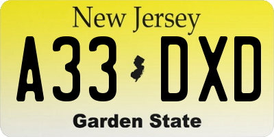NJ license plate A33DXD