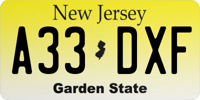 NJ license plate A33DXF