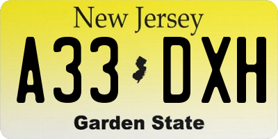 NJ license plate A33DXH