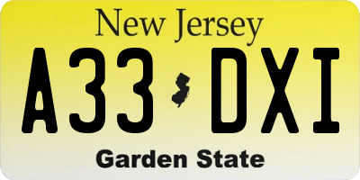 NJ license plate A33DXI