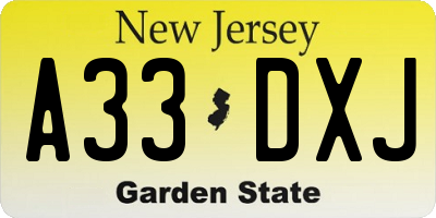 NJ license plate A33DXJ