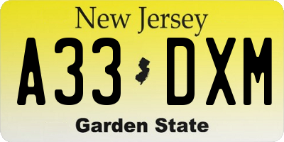 NJ license plate A33DXM