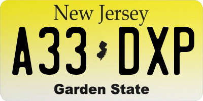 NJ license plate A33DXP