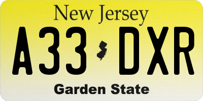 NJ license plate A33DXR