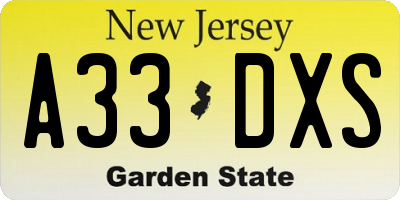NJ license plate A33DXS