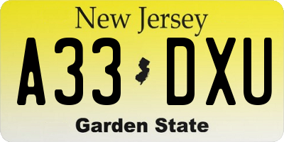 NJ license plate A33DXU