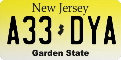 NJ license plate A33DYA