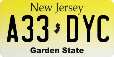 NJ license plate A33DYC