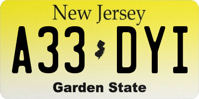 NJ license plate A33DYI