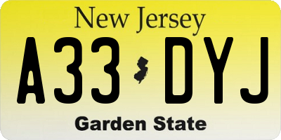 NJ license plate A33DYJ