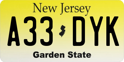 NJ license plate A33DYK