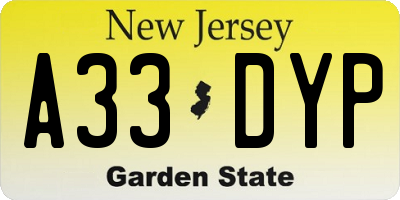 NJ license plate A33DYP