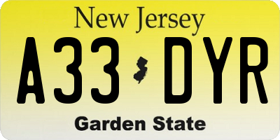 NJ license plate A33DYR