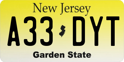 NJ license plate A33DYT