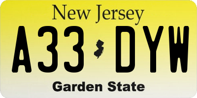 NJ license plate A33DYW