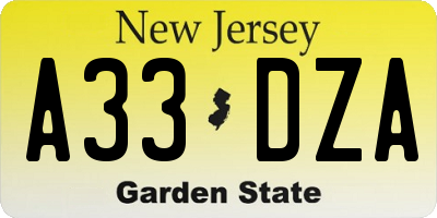 NJ license plate A33DZA