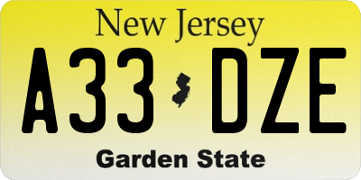 NJ license plate A33DZE