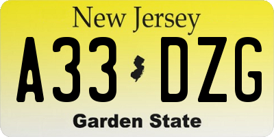 NJ license plate A33DZG